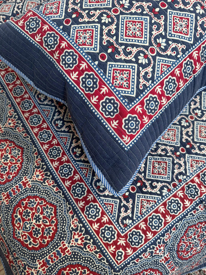 Boho blue quilted bedcover